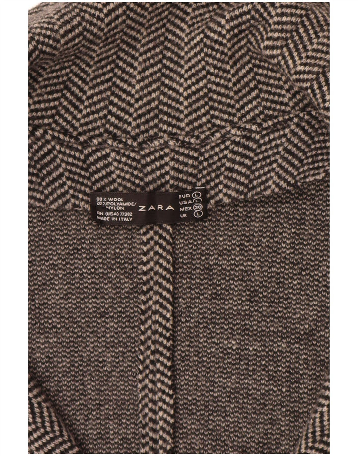 ZARA strikket blazerjakke til kvinder UK 14 Stor grå sildeben