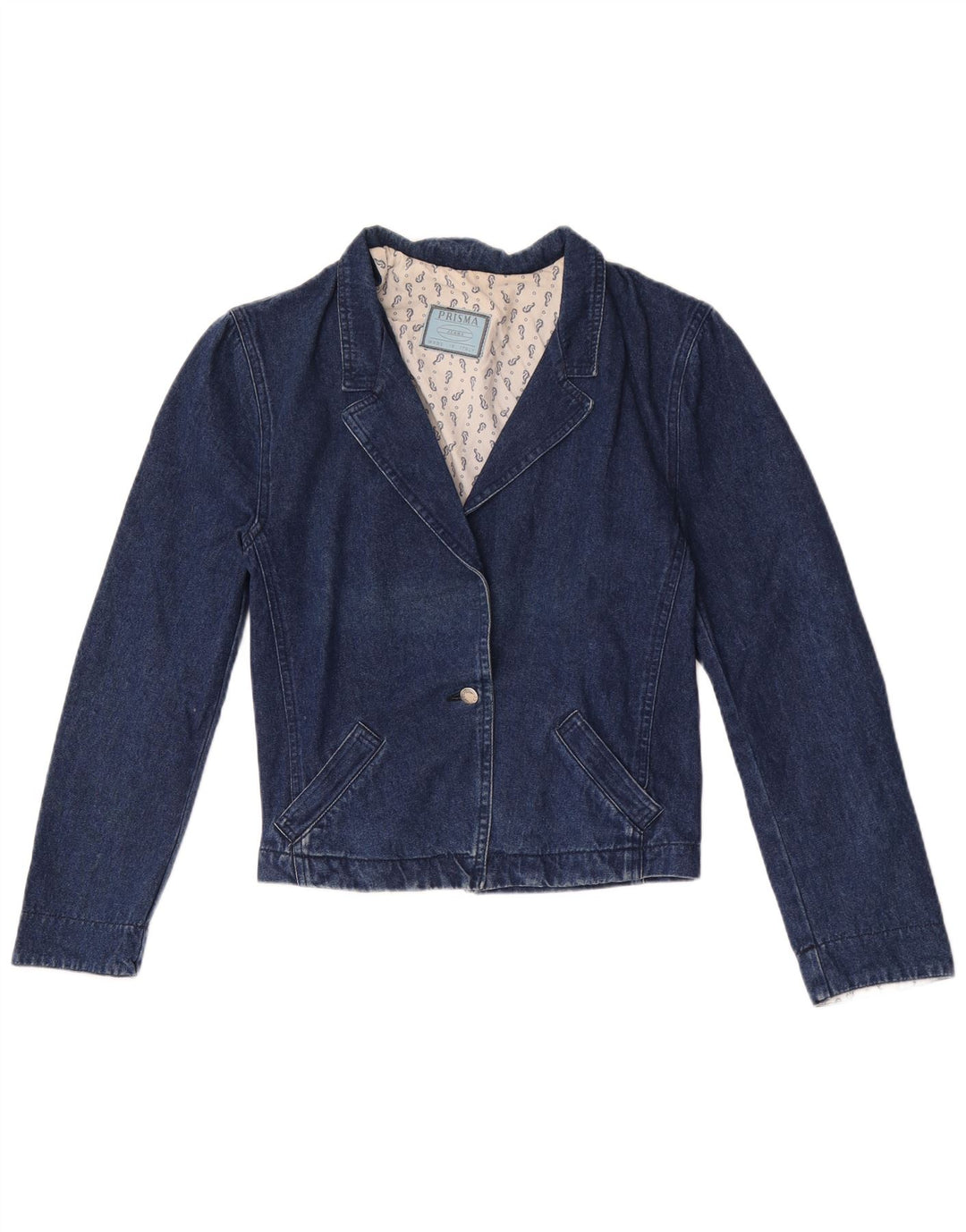 Prisma Dame 1 Knap Denim Blazer Jakke UK 12 Medium Navy Blue Bomuld
