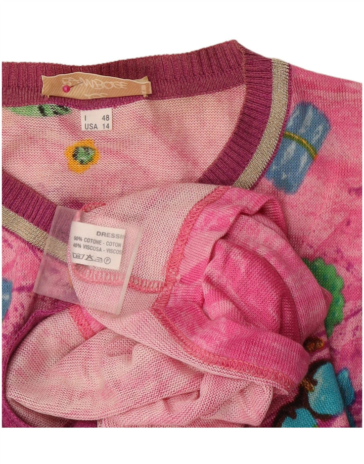 Le Bambole Dame abstrakt mønster Longline cardigan sweater IT 48 XL Pink