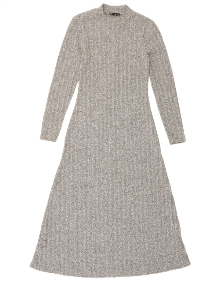 Zara Dame Maxi Longline Jumper Dress UK 12 Medium Grey Flecked Polyester
