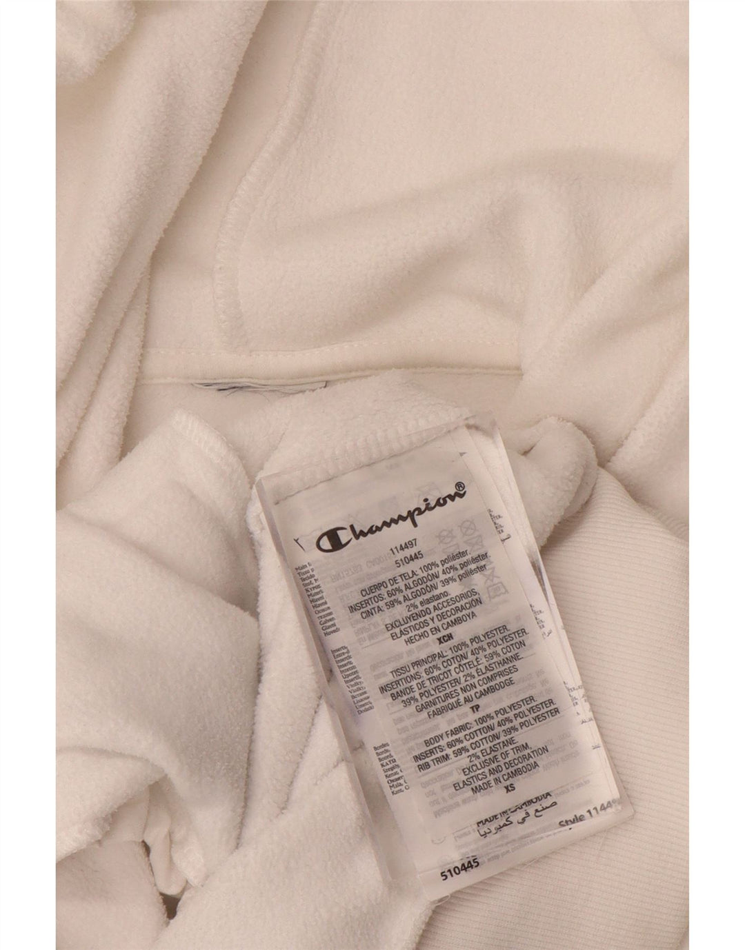 CHAMPION Mens Graphic Hooded Fleece Jumper XS White Polyester Vintage Champion and Second-Hand Champion from Messina Hembry 