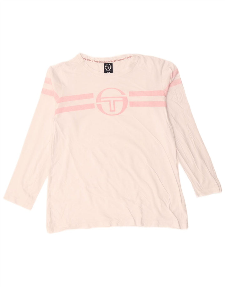 Sergio Tacchini Dame Grafisk Top Langærmet UK 14 Medium Hvid Stribet