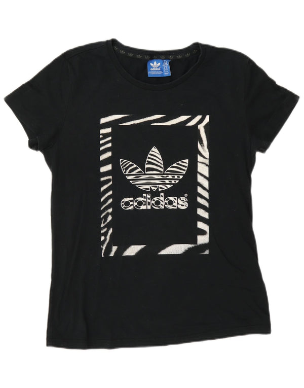 Adidas Dame Grafisk T-Shirt Top UK 14 Medium Navy Blue Bomuld