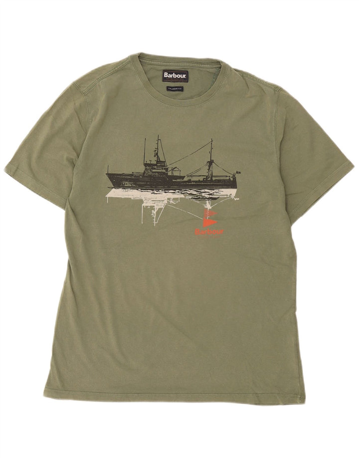 Barbour Herre Skræddersyet Fit Grafisk T-Shirt Top Medium Khaki