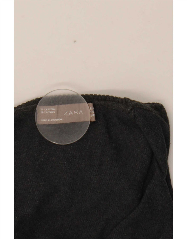Zara Dame Crop Roll Neck Jumper Sweater UK 12 Medium Grey Bomuld