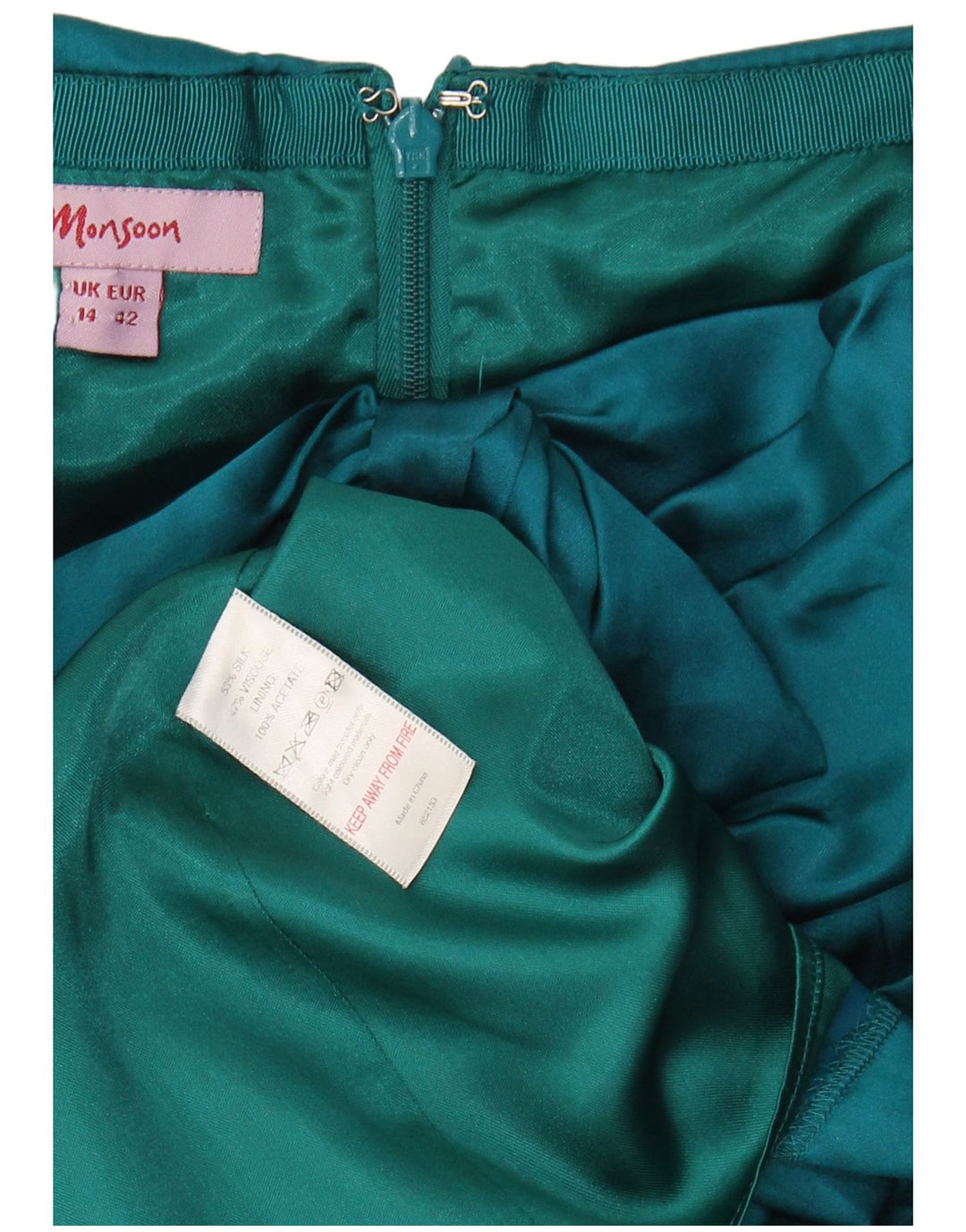 MONSOON Womens Strapless Dress UK 14 Large Turquoise Silk