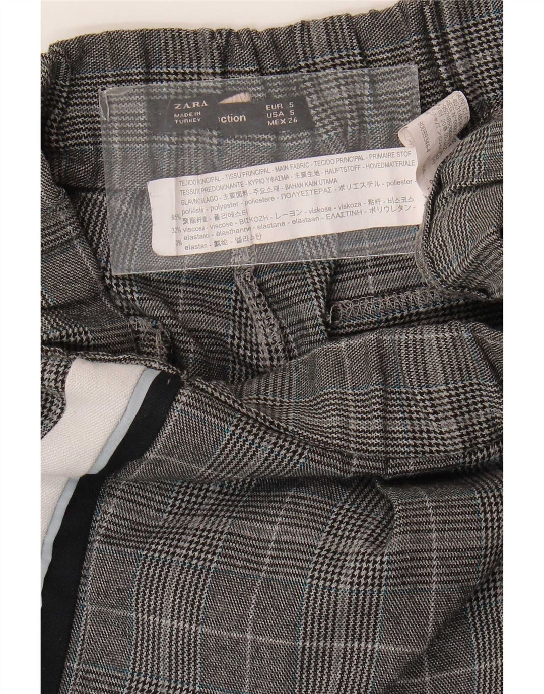 Zara Slim Casual Bukser Small W26 L24 Grå Ternet polyester
