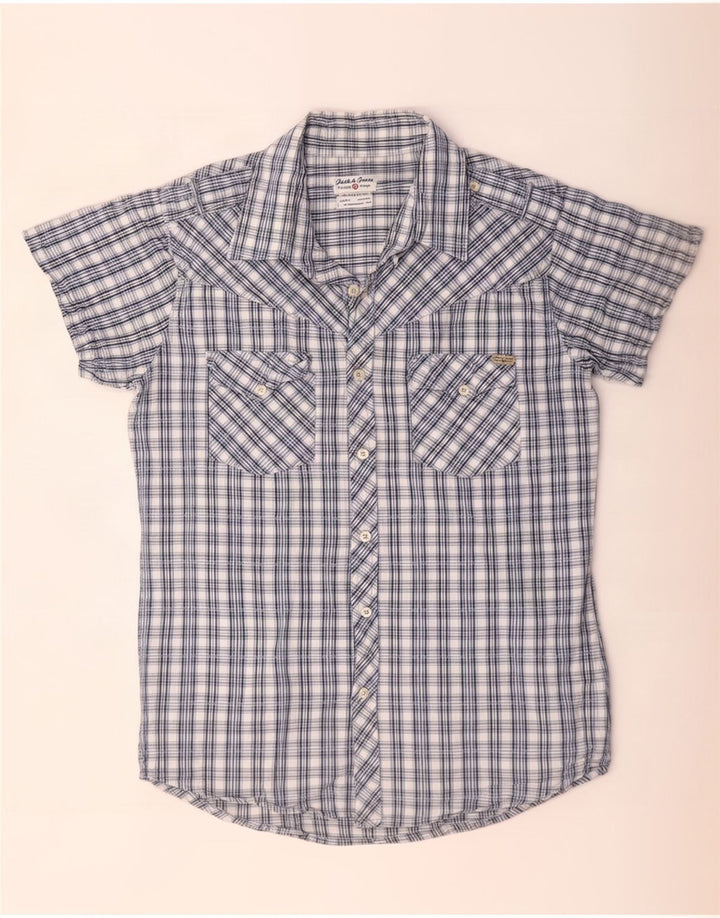 Jack & Jones Kortærmet Herreskjorte Medium Blue Ternet Bomuld
