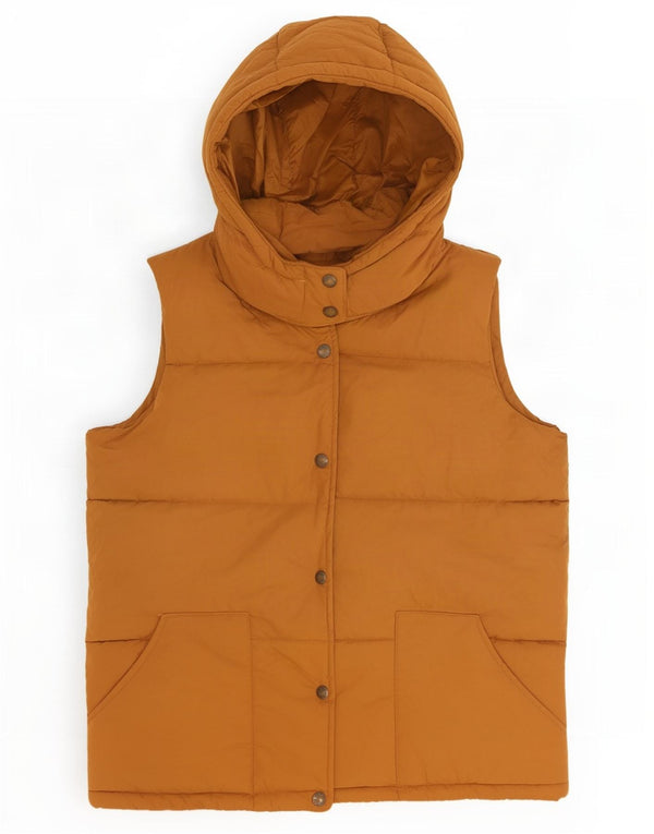 Fat Face Dame Hætte Oversized Polstret Gilet UK 10 Small Beige Polyester