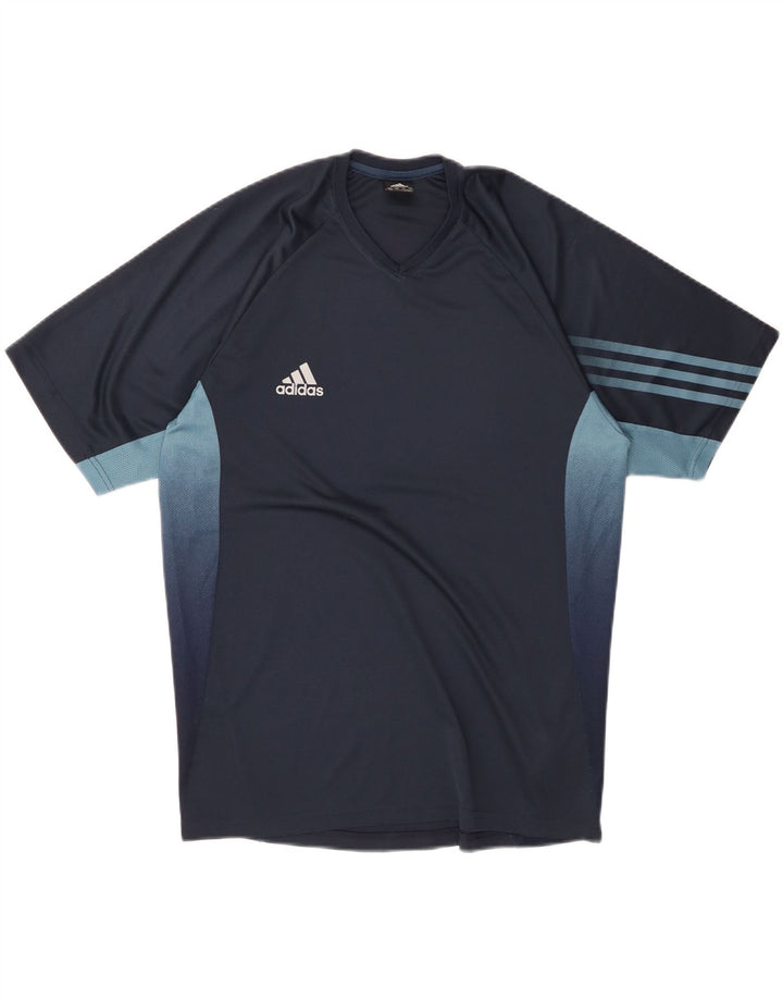 ADIDAS Mens T-Shirt Top UK 40/42 Medium Navy Blue Colourblock Polyester