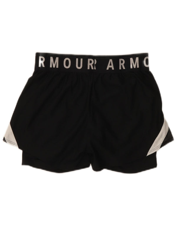 Under Armour Womens Heat Gear Sports Shorts UK 8 Small Black Colourblock