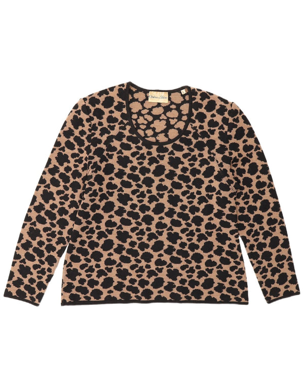 Vintage Dame Top Langærmet UK 16 Large Brown Animal Print