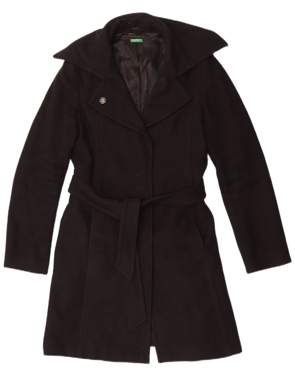 Benetton Dame Overfrakke UK 14 Medium Sort Uld