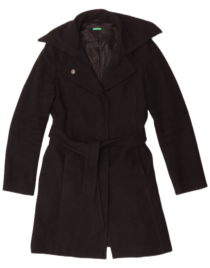 Benetton Dame Overfrakke UK 14 Medium Sort Uld
