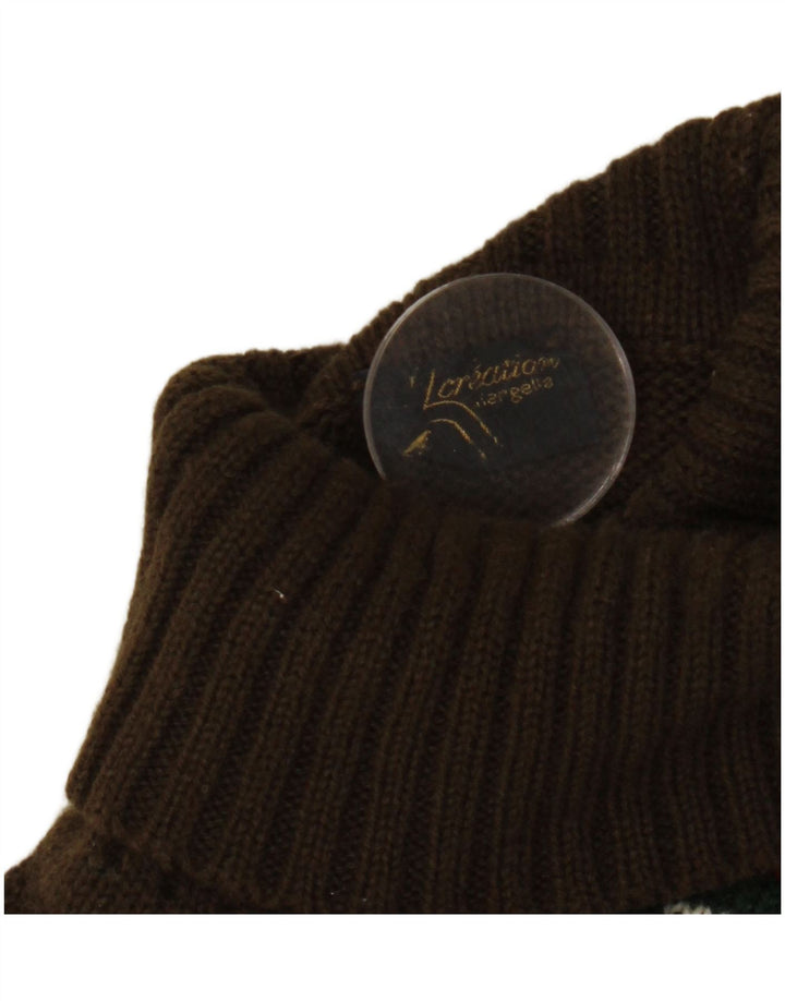 VINTAGE Herre rullehals sweater Small Khaki Fair Isle