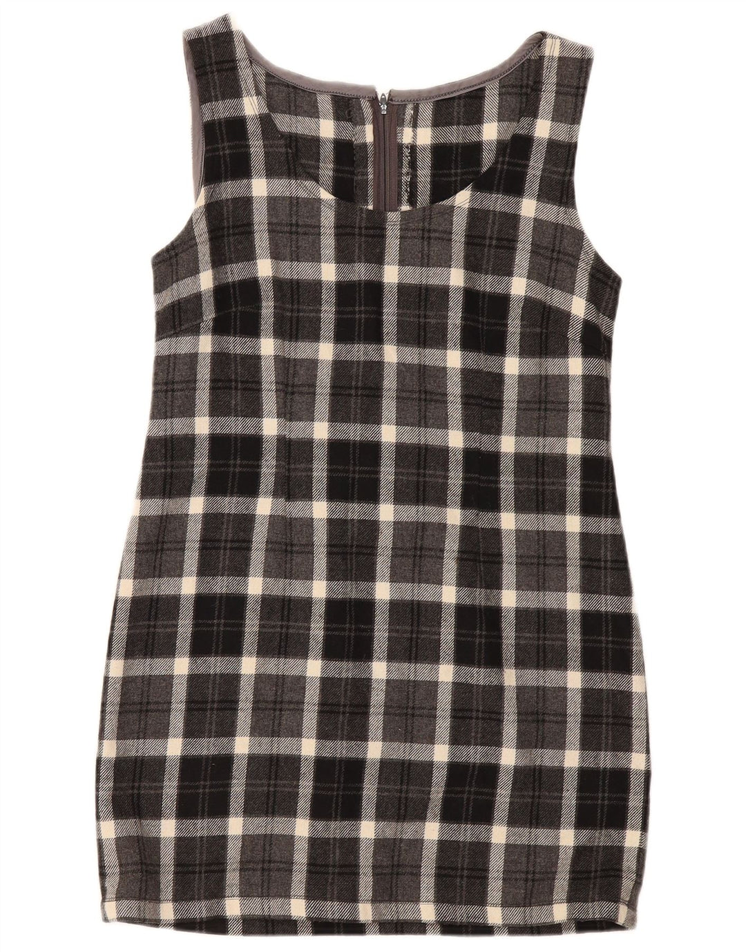 Vintage Kvinders Ærmeløs Skede Kjole UK 12 Medium Grey Check