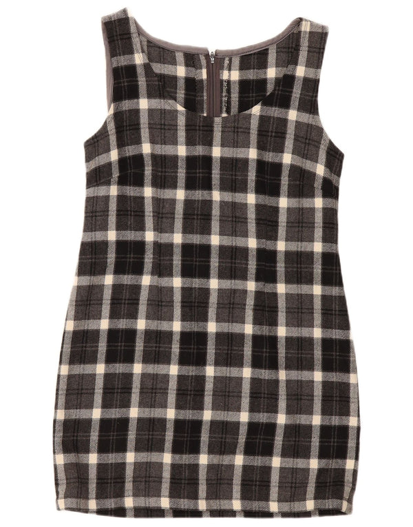 Vintage Kvinders Ærmeløs Skede Kjole UK 12 Medium Grey Check