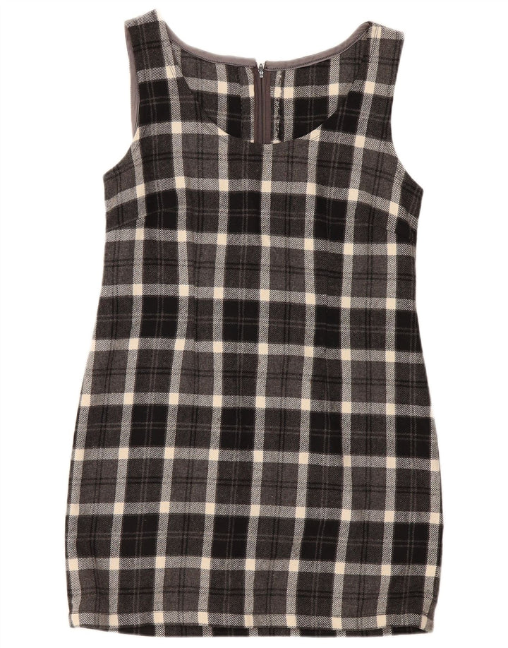 Vintage Kvinders Ærmeløs Skede Kjole UK 12 Medium Grey Check