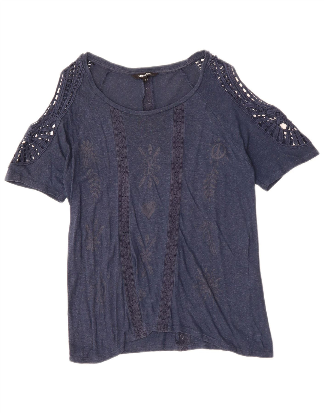 DESIGUAL Dame Bluse Top UK 12 Medium Navy Blue Floral