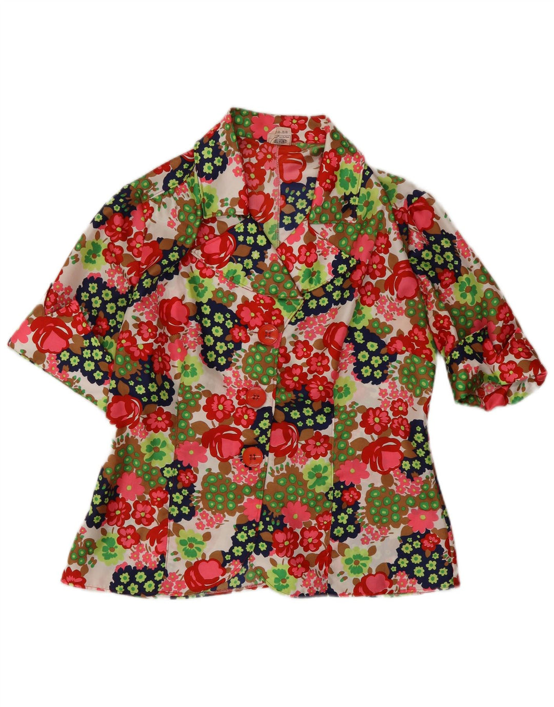 VINTAGE kortærmet blazerjakke til kvinder UK 12 Medium Flerfarvet