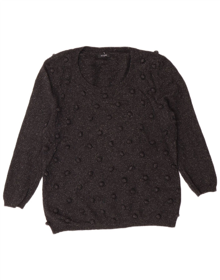 Hobbs Dame Boat Neck Jumper Sweater UK 14 Medium Black Wool Classic