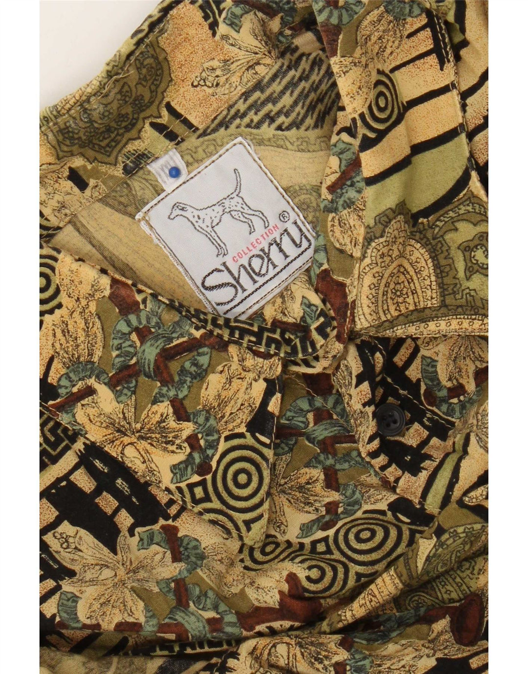 Vintage kortærmet herreskjorte 2XL Khaki Paisley