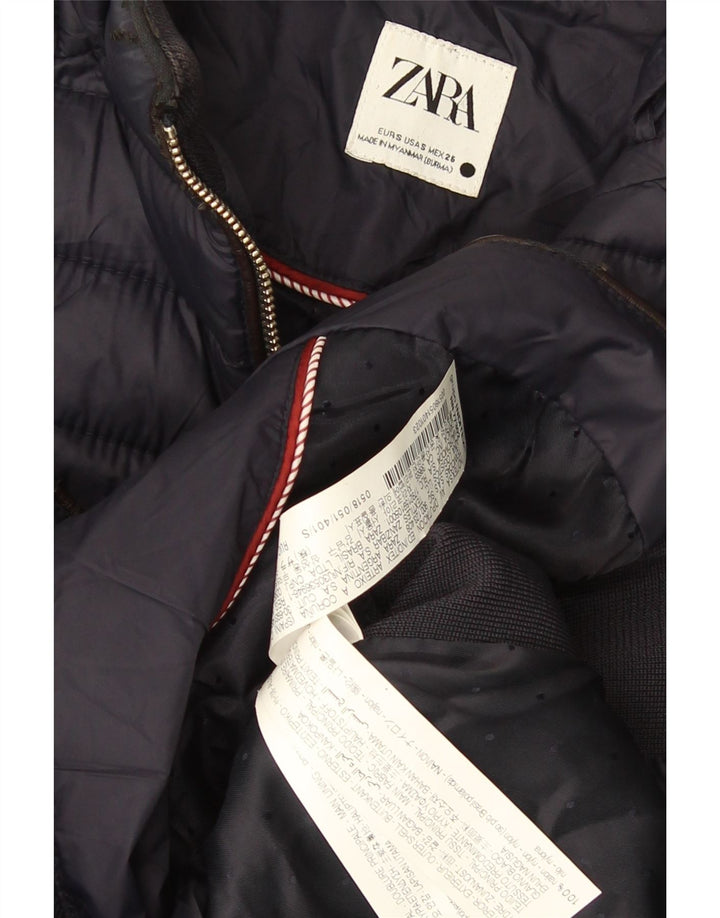 Zara Dame Polstret Jakke UK 10 Small Navy Blue Nylon