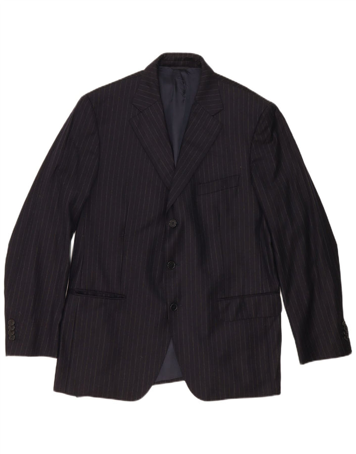 Loro Piana Herre 3-knaps blazerjakke IT 54 2XL marineblå nålestribet uld