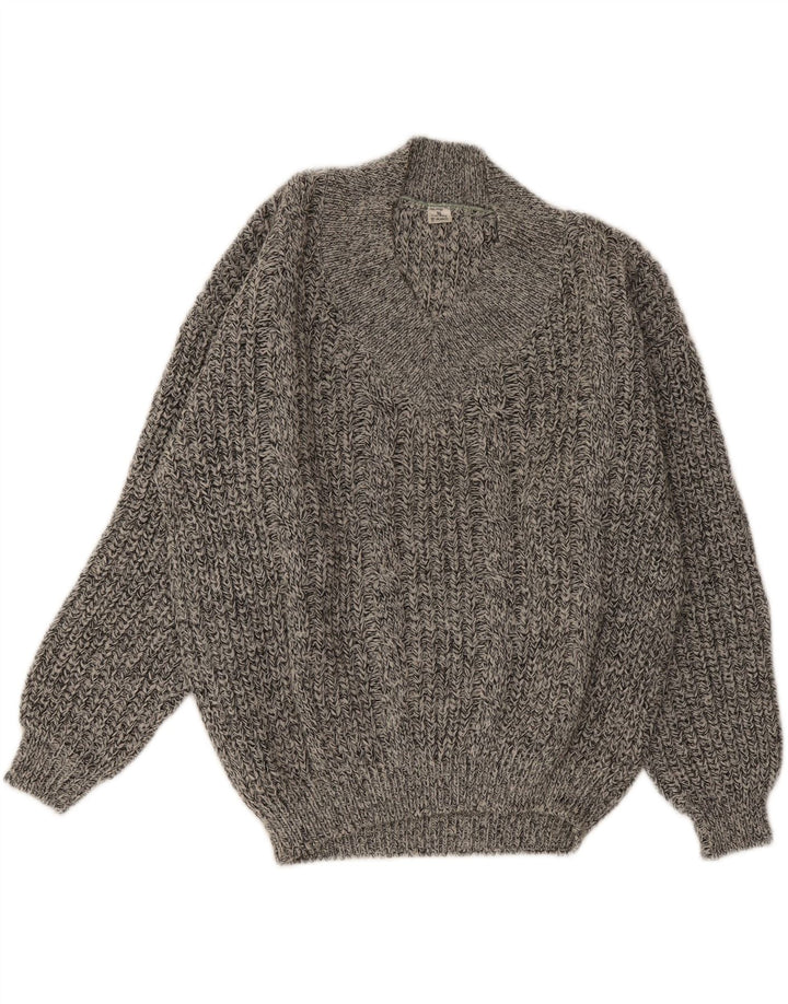 Vintage Herre V-hals sweater IT 50 Medium Grå Flecked