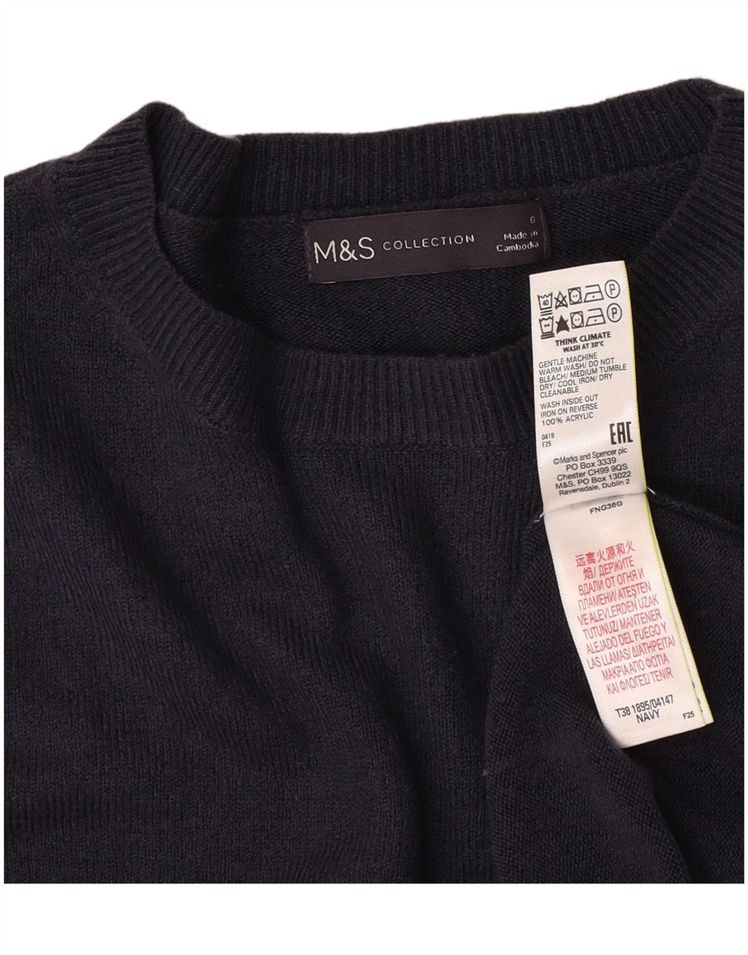 Marks & Spencer Dame Boat Neck Jumper Sweater UK 8 Small Navy Blue