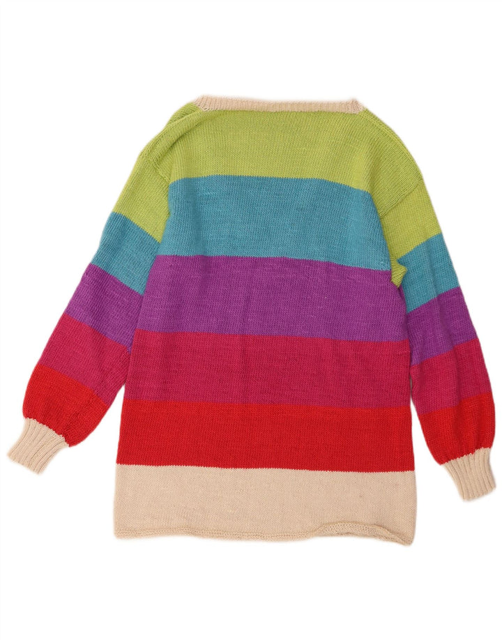 VINTAGE Dame V-hals sweater UK 12 Medium Flerfarvet Stribet