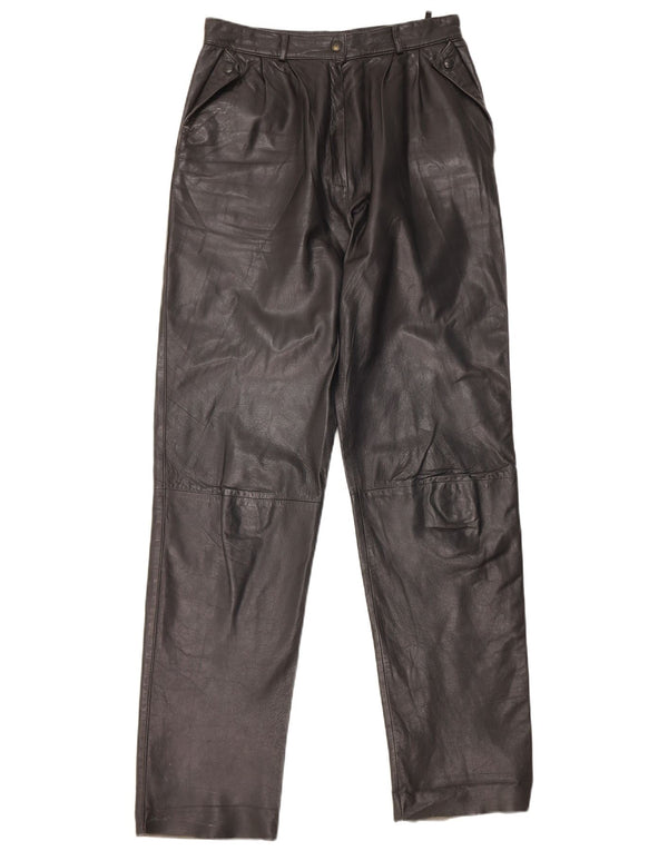 Vintage lige læderbukser til kvinder IT 44 Medium W26 L31 Sort læder