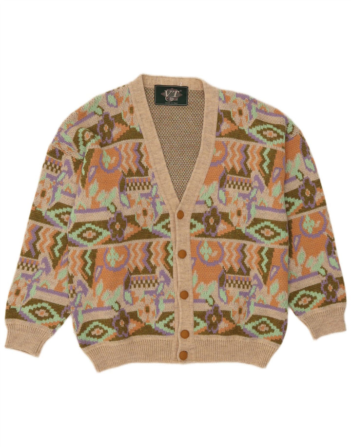 Vintage herre cardigan sweater medium flerfarvet geometrisk akryl