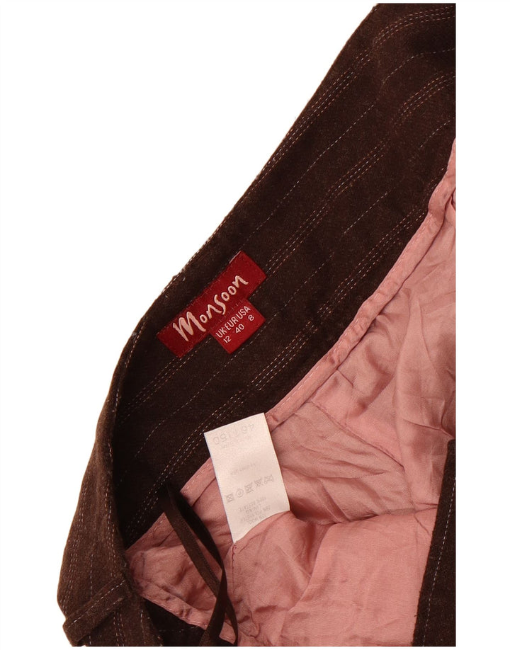 Monsoon Dame Bootcut Casual Bukser UK 12 Medium W32 L31 Brun Nålestribe