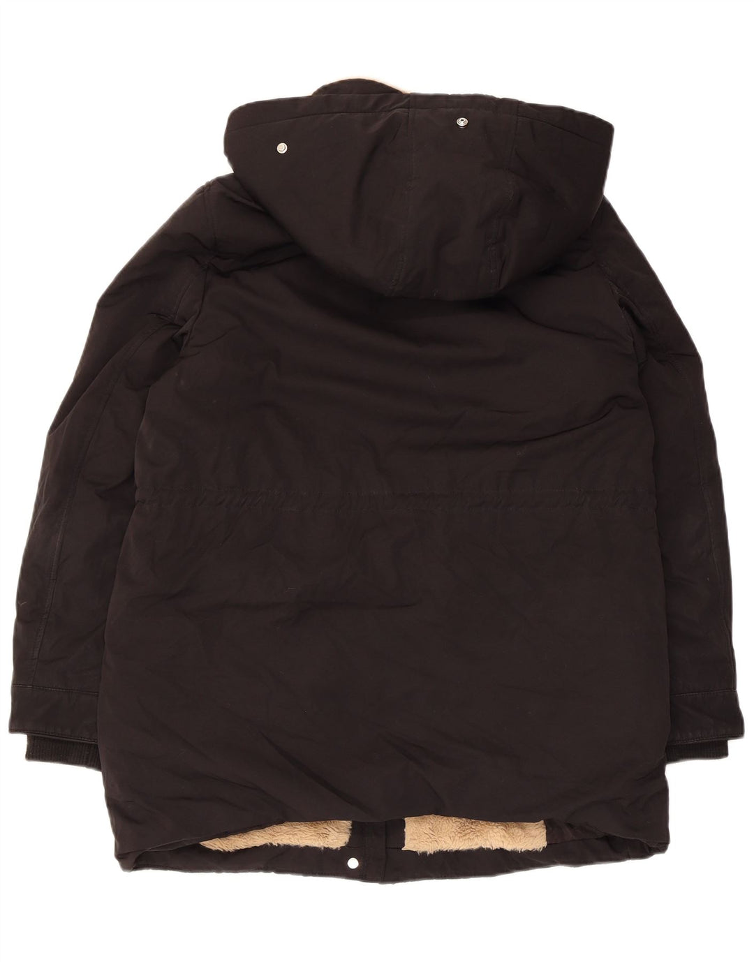 Zara Dame Hooded Parka Jacket UK 14 Medium Black Polyester