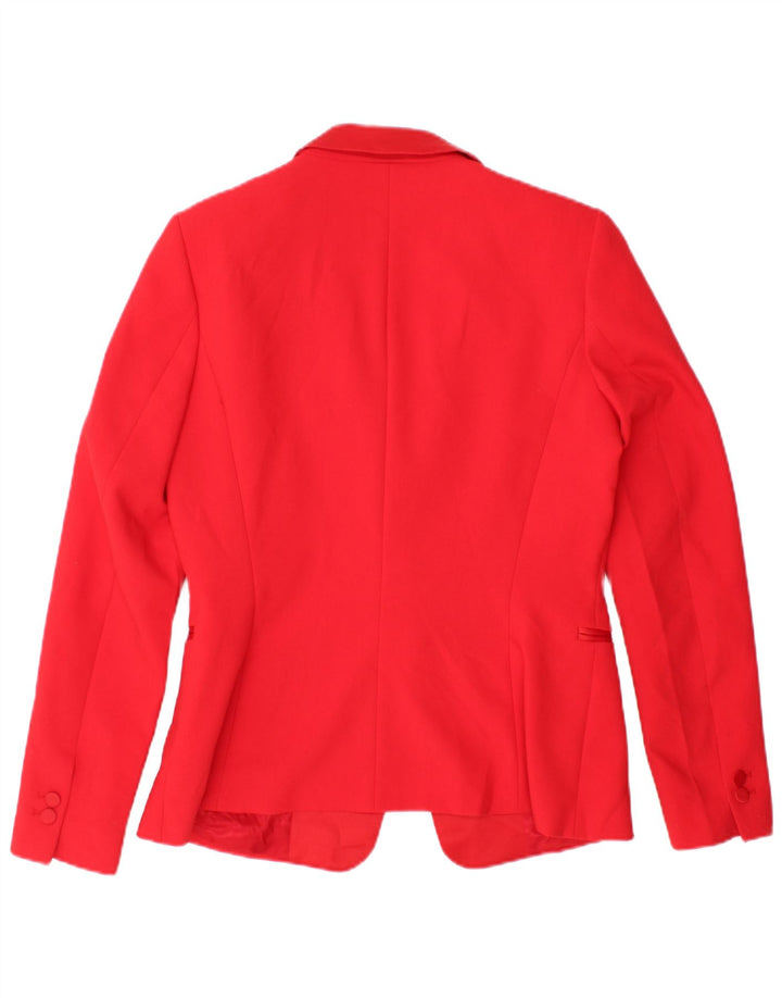 ZARA Dame 1 Knap Blazer Jacket UK 14 Stor Rød Polyester