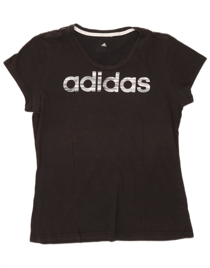 Adidas Dame Grafisk T-Shirt Top UK 12 Medium Sort