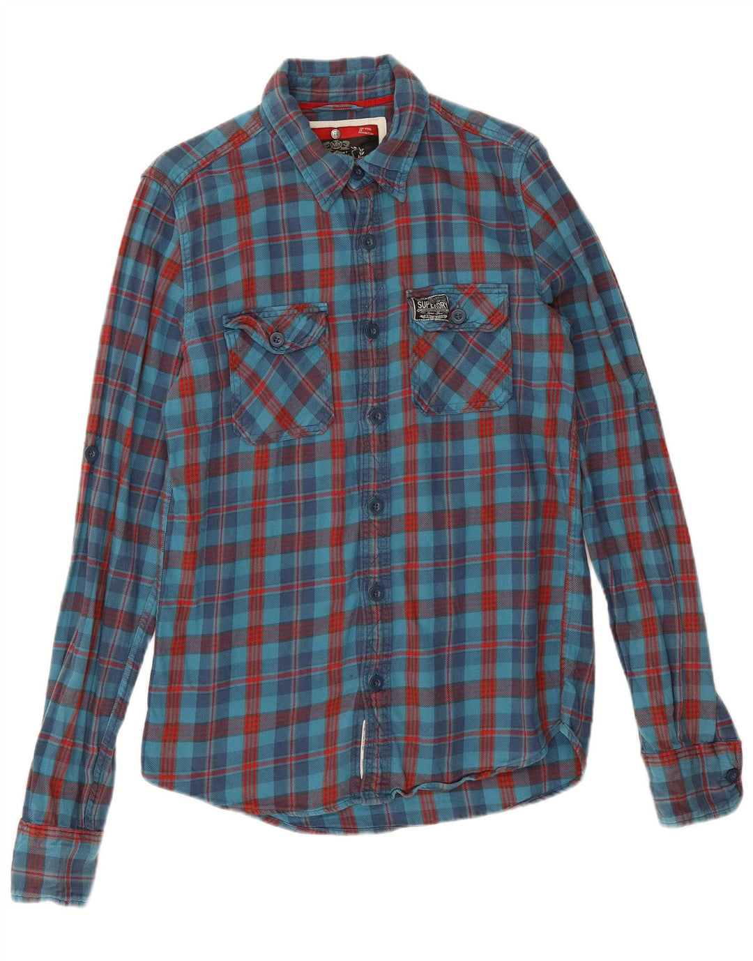 Superdry Flanelskjorte til mænd mellemblå ternet bomuld