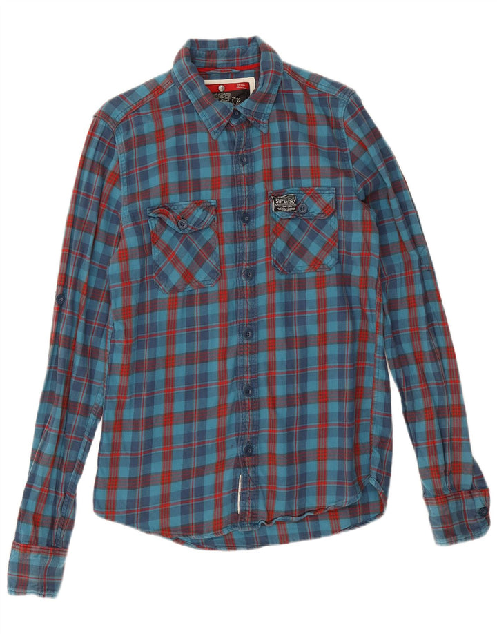 Superdry Flanelskjorte til mænd mellemblå ternet bomuld