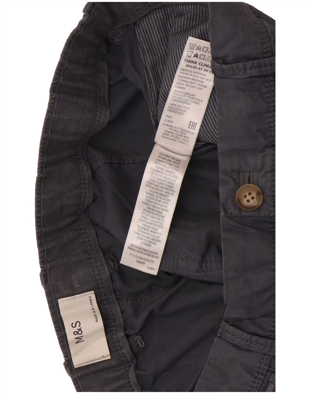 Marks & Spencer Herre Chino Shorts W36 Large Navy Blue Bomuld