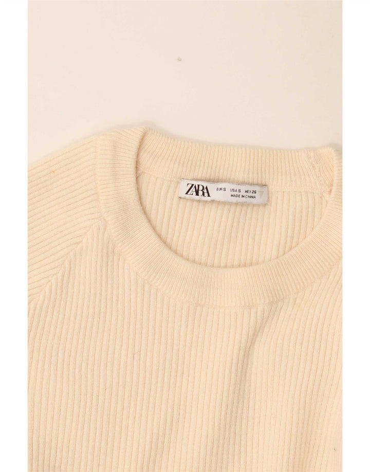 Zara Womens Crop Top Langærmet UK 8 Small Beige