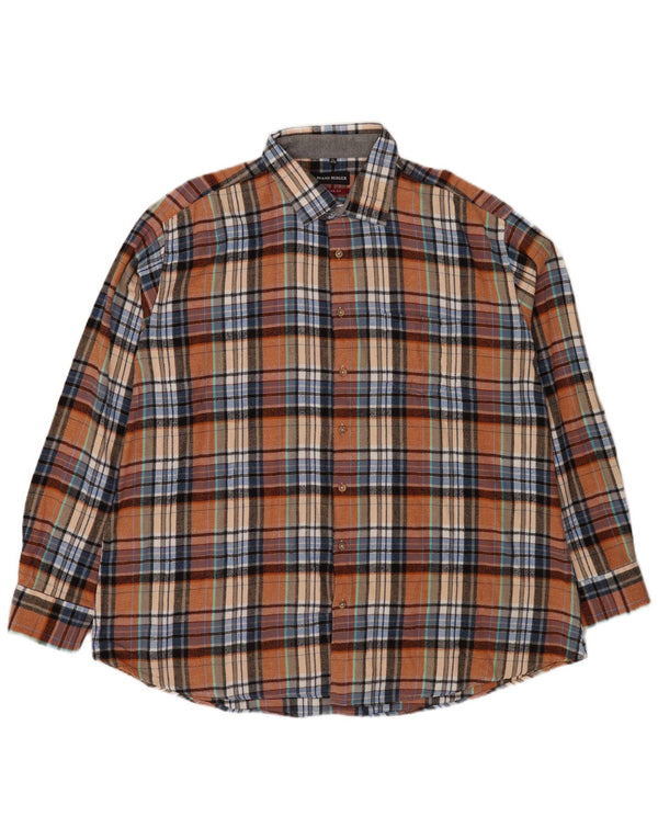 Bernd Berger Herre Modern Fit Flanellskjorte 3XL Brun Plaid Bomuld