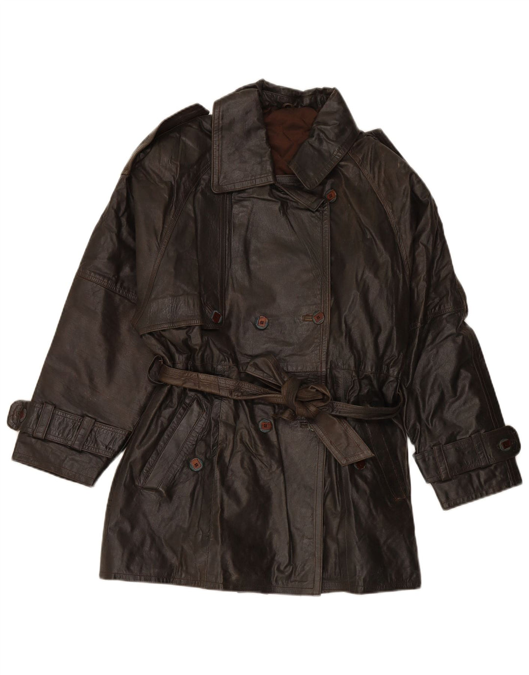 VINTAGE dobbeltradet læderfrakke til kvinder EU 38 medium brunt læder