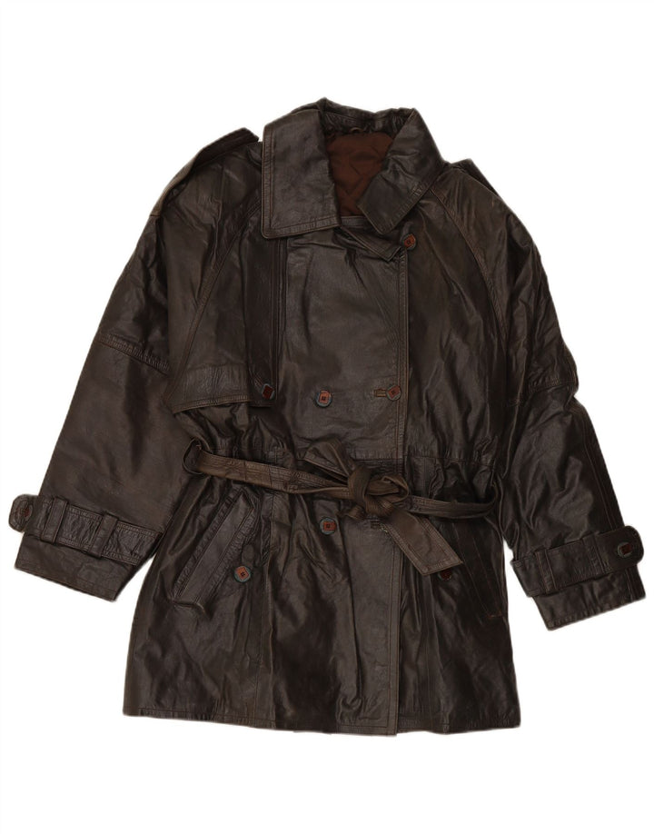 VINTAGE dobbeltradet læderfrakke til kvinder EU 38 medium brunt læder