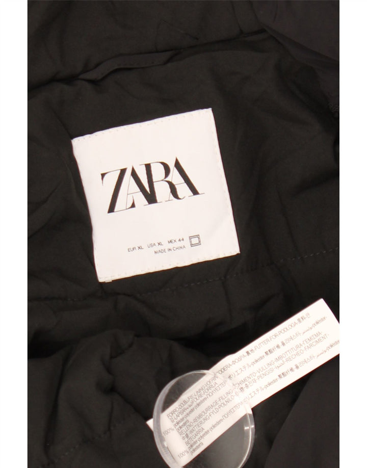 Zara Herre Hooded Bomber Jacket UK 42 XL Sort Polyester