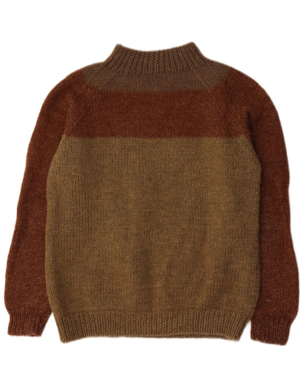 Vintage Dame Turtle Neck Jumper Sweater UK 12 Medium Brown Colourblock