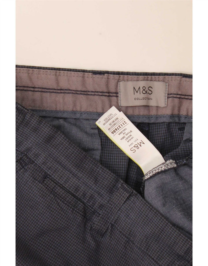 Marks & Spencer Herre Chino Shorts W36 Large Navy Blue Gingham Cotton