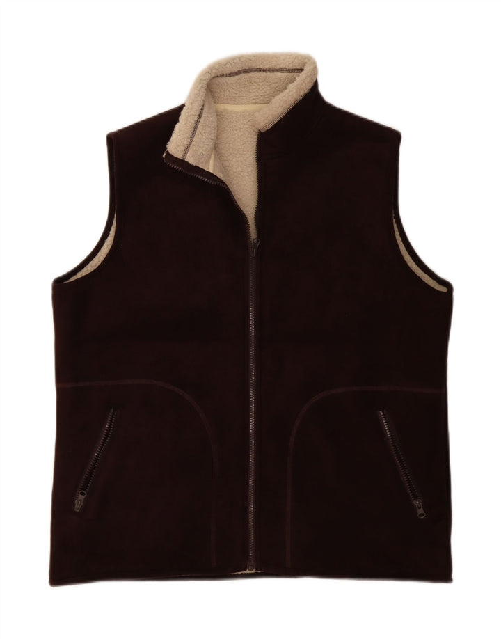 VINTAGE Womens Sherpa Gilet UK 16 Large Brown Polyester Vintage Vintage and Second-Hand Vintage from Messina Hembry 