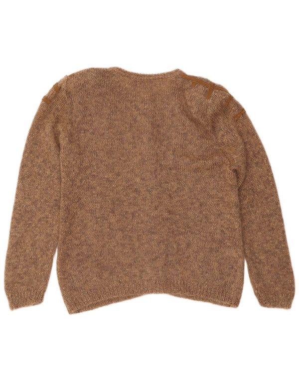 Vintage dame cardigan sweater UK 14 Medium Brown Floral Wool