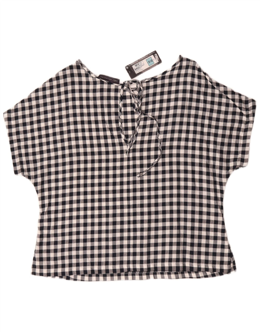 Marks & Spencer Damebluse Top UK 14 Large Navy Blue Gingham Cotton